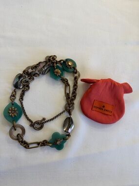 Stephen Dweck Teal Floral Link Necklace with Antique Gold Chain